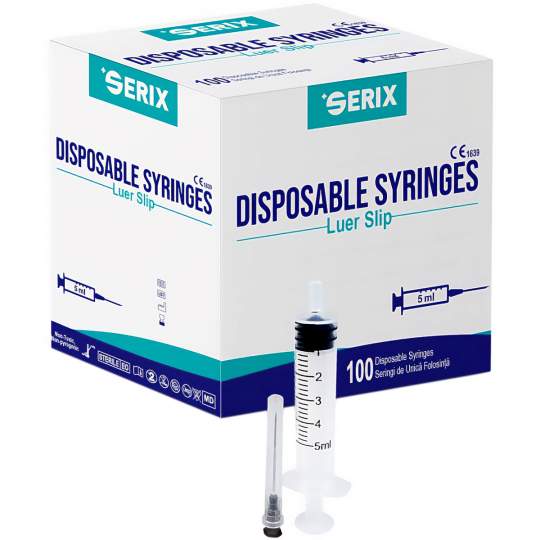 Seringi 5ml ac 22G negru Luer Slip, unica folosinta, sterile - Serix (100 bucati)