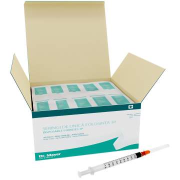 Seringi 1ml cu ac detasabil 26G luer slip din 3 parti sterile (100 bucati)