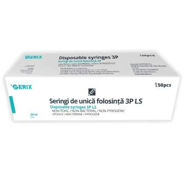 Seringi 20ml ac 21G verde Luer Slip, unica folosinta, sterile - Serix (100 bucati)