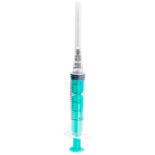 Seringi 5 ml din 3 parti, piston verde, ac 22G, 0.7 x 40mm, luer-lock - Dr. Mayer (100 bucati)
