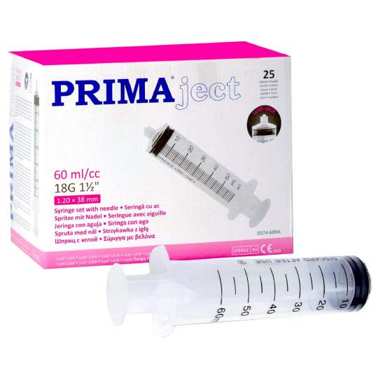 Seringi 60ml cu ac 18G cu filet Luer Lock din 3 parti, sterile (25 bucati)