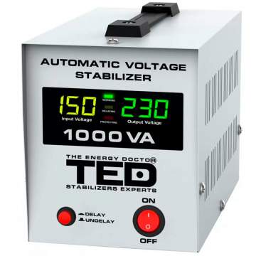 Stabilizator retea maxim 1000VA-AVR LCD 2 iesiri schuko TED00040