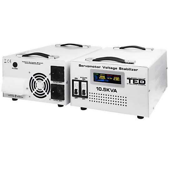 Stabilizator tensiune monofazat 10.5kVA 6000W, 2 iesiri schuko, cu servomotor TED000033