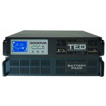 UPS 3000VA 3KW, Rackabil 2U, cu acumulatori si cabinet, TED
