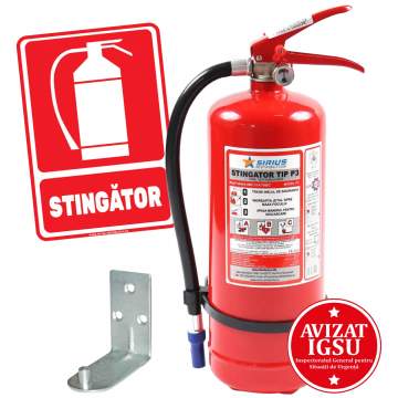 Stingator cu pulbere P3 + suport + autocolant