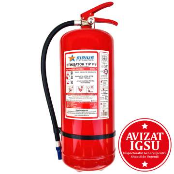 Stingator portabil tip P9, din otel, presurizat, cu pulbere ABC