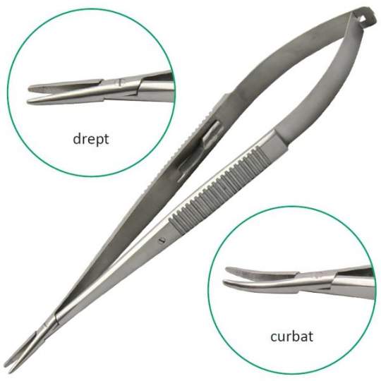 Port ac Castraviejo drept / curb, 18cm pentru ace de sutura microchirurgie (1 bucata)