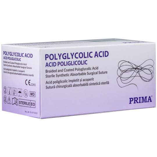 Fir acid poliglicolic resorbabil violet, lungime 150cm, fara ac, cu diametru USP: 1 sau 0, steril (12 bucati)