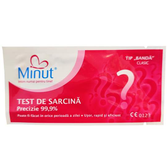 Test sarcina HCG urina, tip banda 2,5 mm - Minut (1 bucata) Test sarcina HCG urina, tip banda 2,5 mm - Minut (1 bucata)