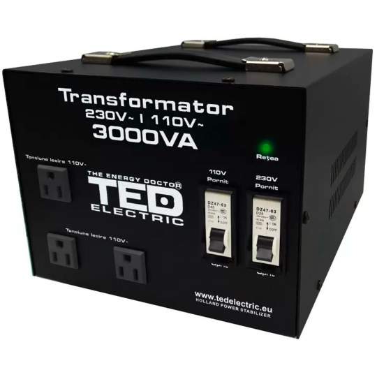 Transformator de la 220V la 110V 3000VA / 2400W cu carcasa TED Electric