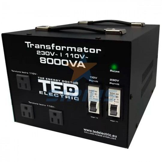 Transformator de la 220V la 110V 8000VA / 6400W cu carcasa TED Electric