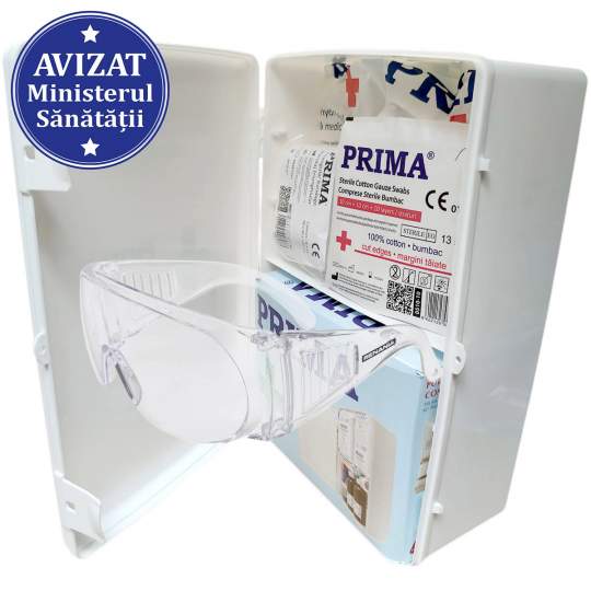 Pachet Trusa sanitara prim ajutor fixa + Ochelari de protectie
