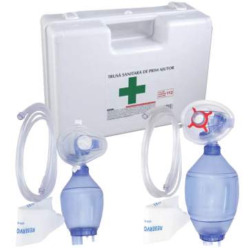 Trusa sanitara de prim ajutor detasabila pentru piscine si 2 baloane resuscitare Ruben