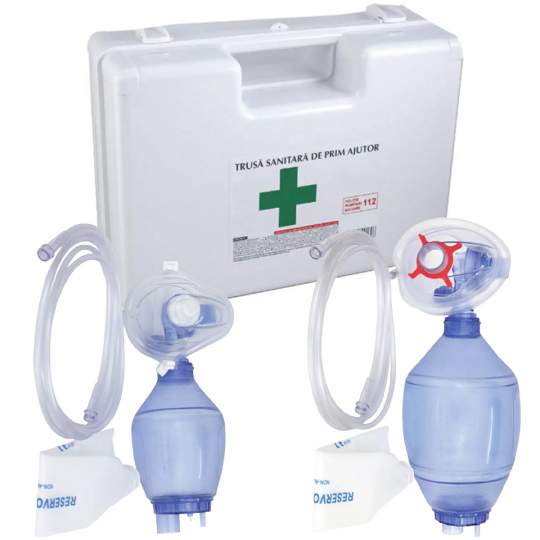 Trusa sanitara de prim ajutor detasabila pentru piscine si 2 baloane resuscitare Ruben
