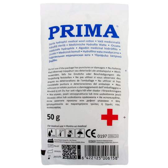 Vata medicinala hidrofila sterila, punga 50g (1 bucata)